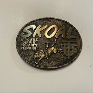 Vintage “Skoal – If You’re Dippin’ You Ain’t Flippin’” Brass Belt Buckle | NOS